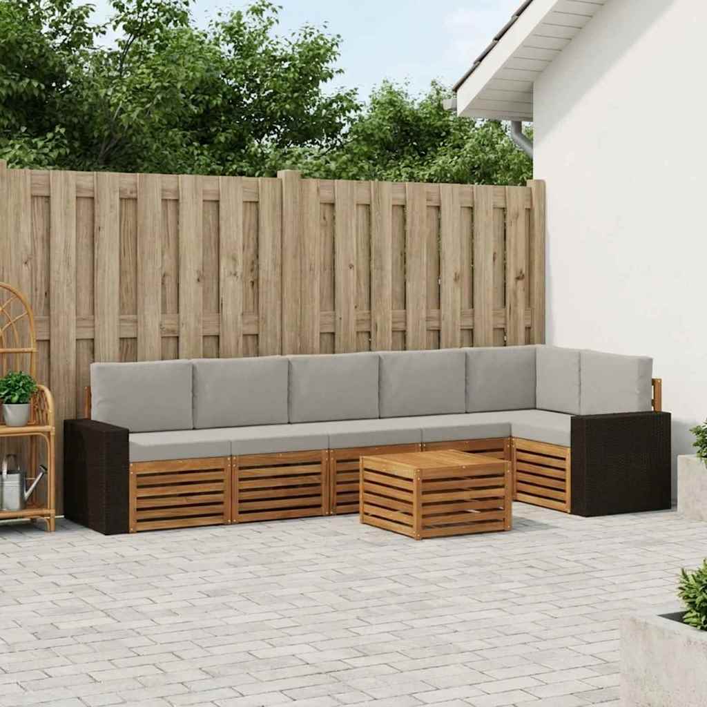 vidaXL Ecksofa Set 7 pcs Natürlich und Hellgrau Massivholz Akazie