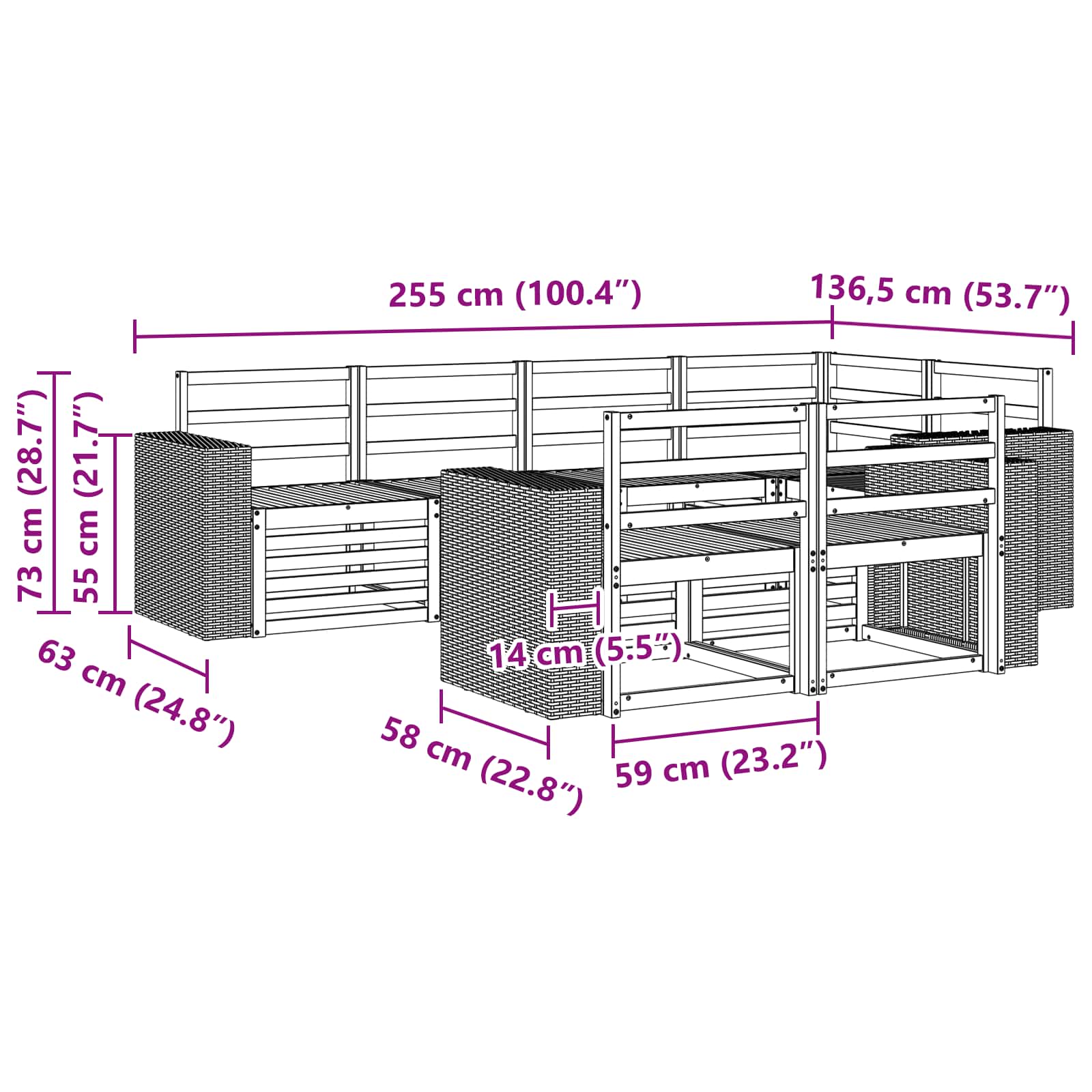 vidaXL Ecksofa Set 7 pcs Natur