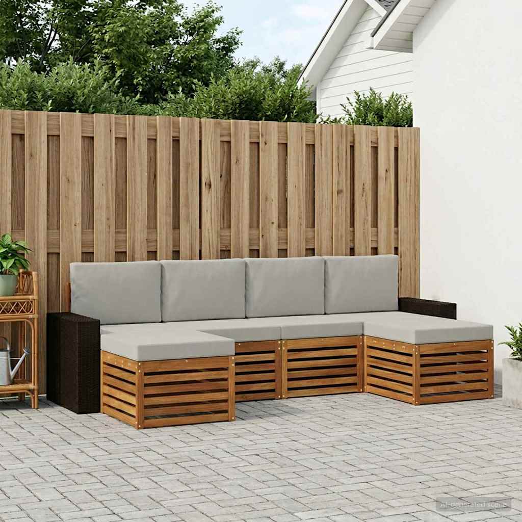 vidaXL Sofagarnituren 6 pcs Natürlich und Hellgrau Massivholz Akazie
