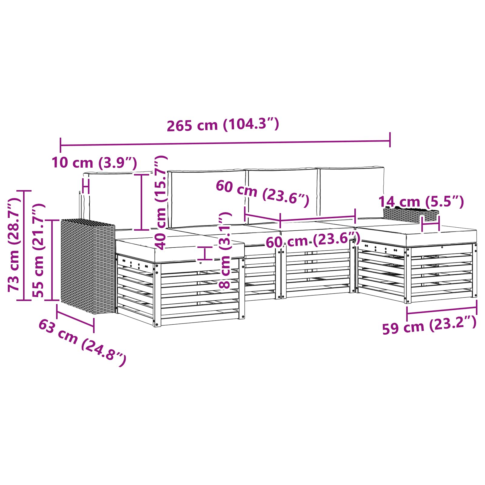 vidaXL Sofagarnituren 6 pcs Natürlich und Hellgrau Massivholz Akazie