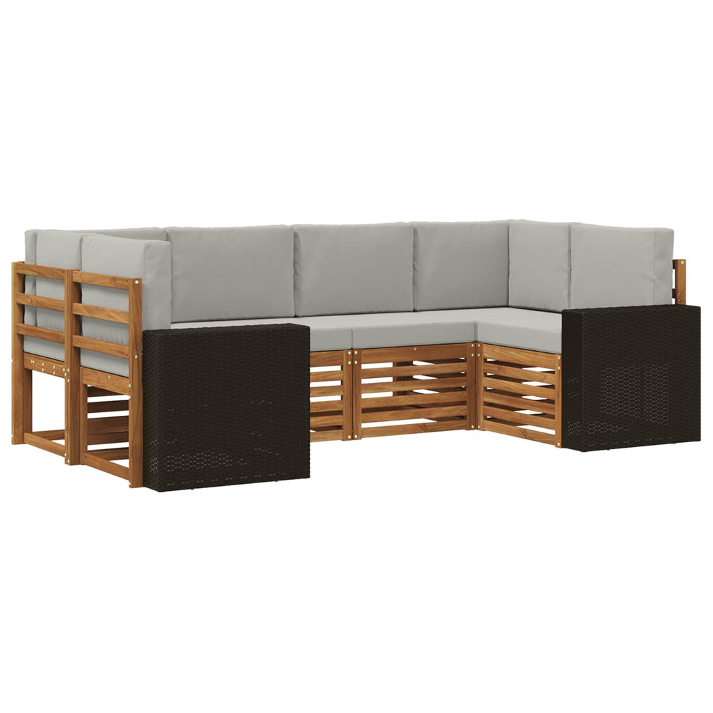 vidaXL Ecksofa Set mit Kissen 6 pcs Natürlich und Hellgrau Polyester