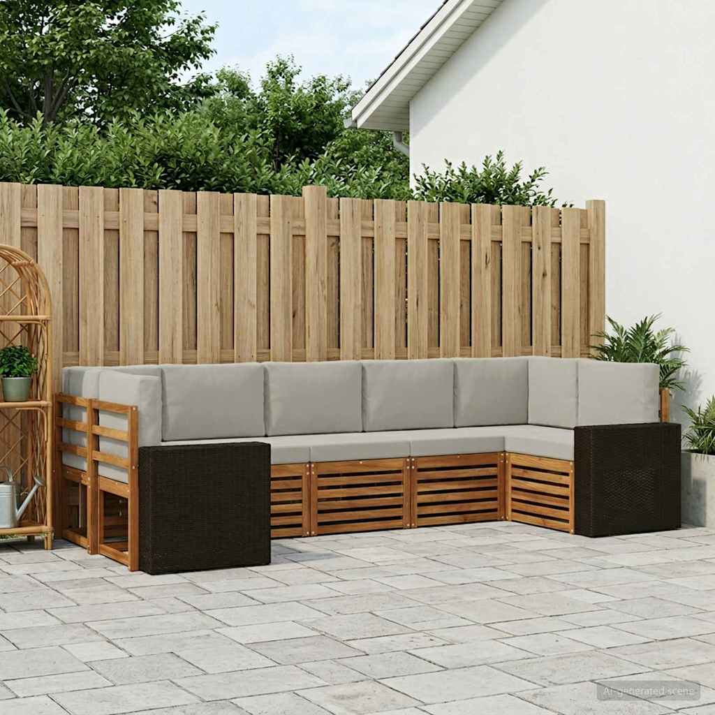 vidaXL Ecksofa Set mit Kissen 7 pcs Natürlich und Hellgrau Polyester