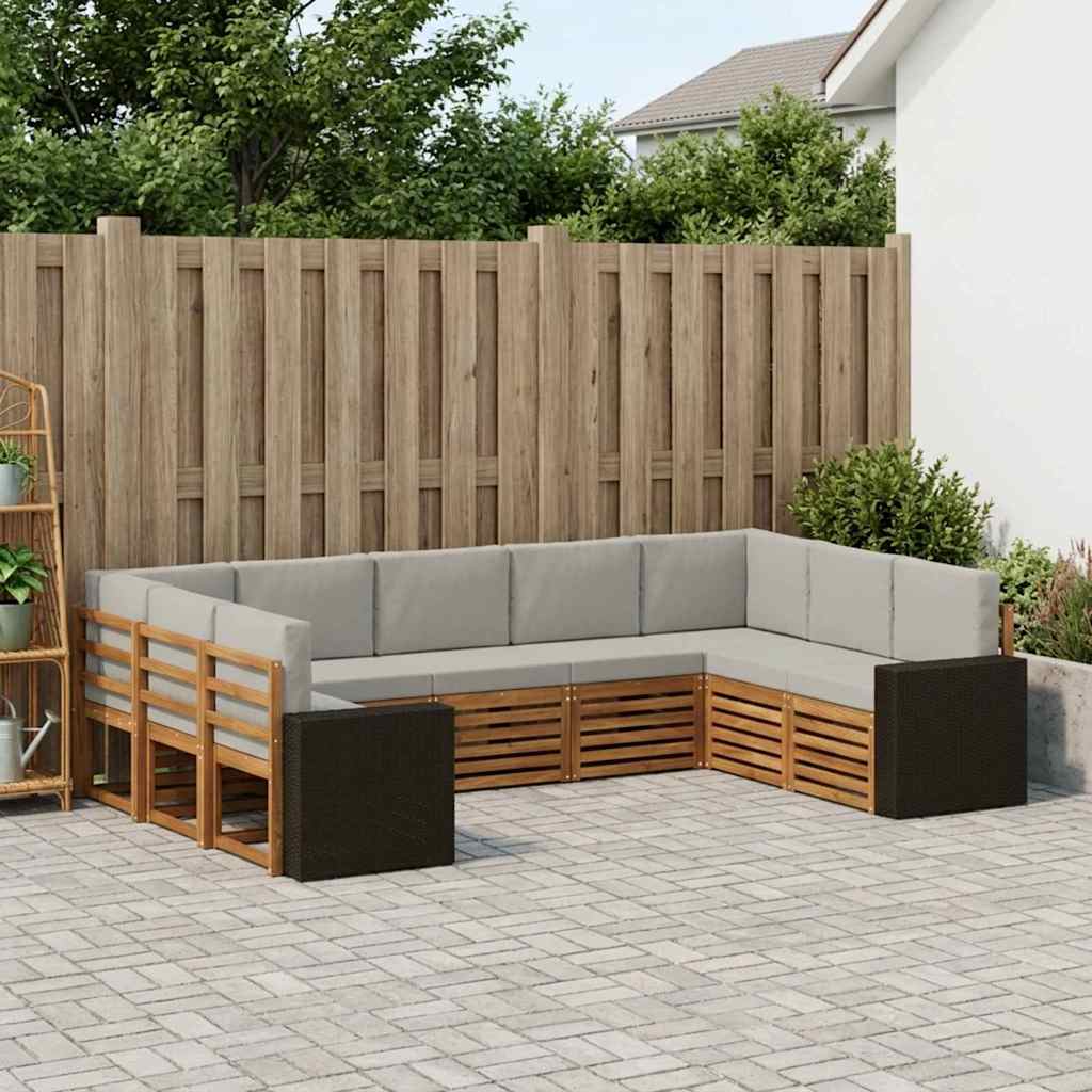 vidaXL Outdoor-Sofagarnitur 9 pcs Natürlich und Hellgrau Polyester