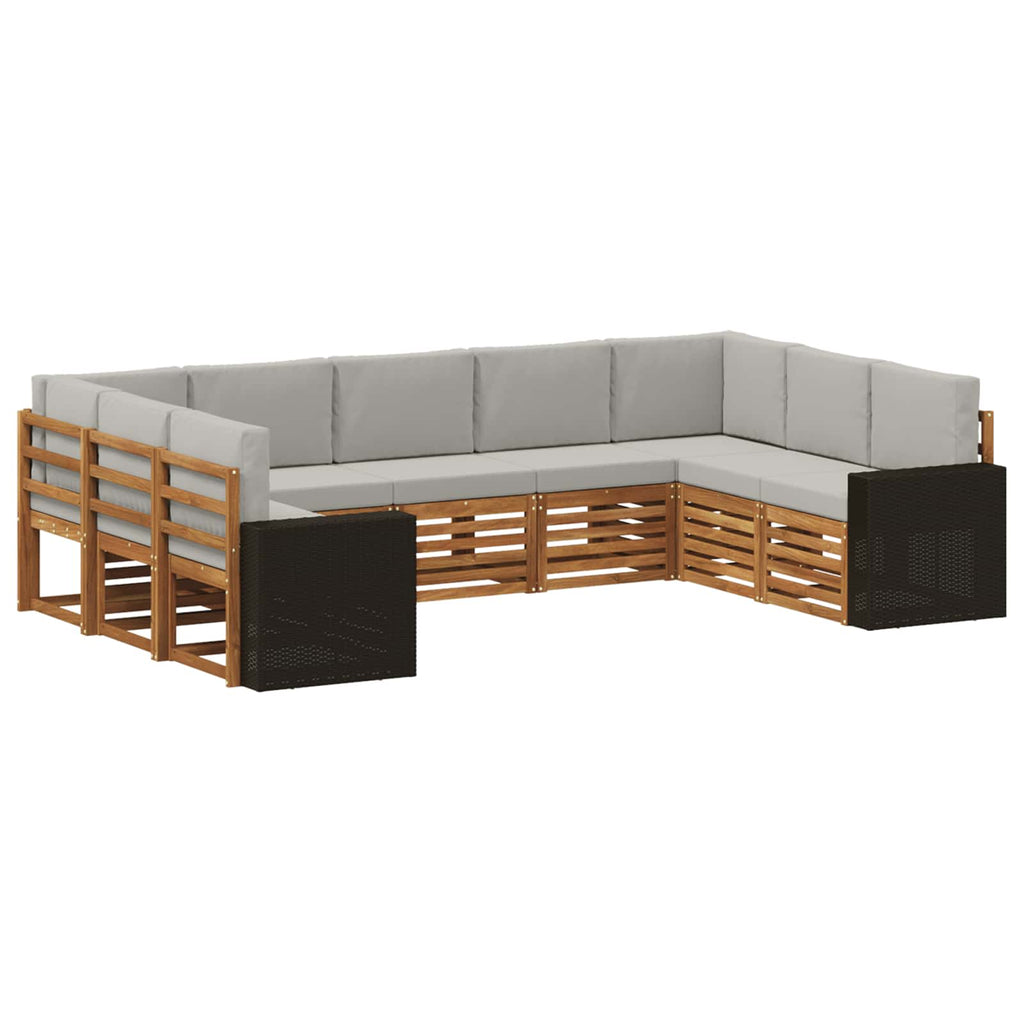 vidaXL Outdoor-Sofagarnitur 9 pcs Natürlich und Hellgrau Polyester