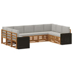 vidaXL Outdoor-Sofagarnitur 9 pcs Natürlich und Hellgrau Polyester