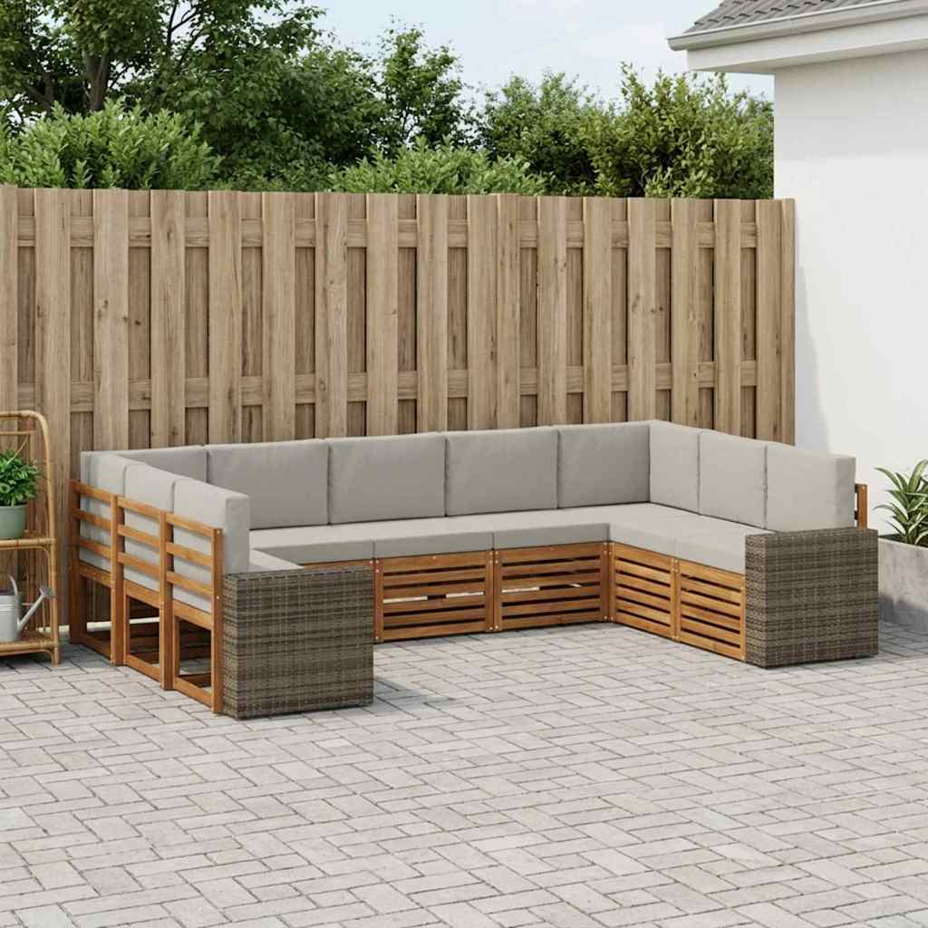 vidaXL Ecksofa Set mit Kissen 9 pcs Natürlich und Hellgrau Polyester