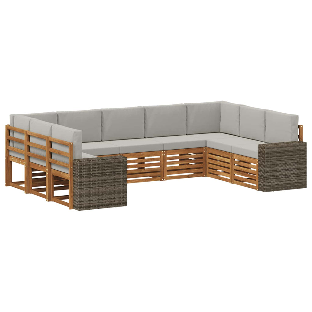 vidaXL Ecksofa Set mit Kissen 9 pcs Natürlich und Hellgrau Polyester