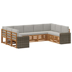 vidaXL Ecksofa Set mit Kissen 9 pcs Natürlich und Hellgrau Polyester