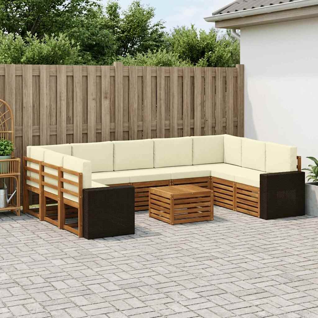 vidaXL Sofagarnituren 10 pcs Natur und Creme Massivholz Akazie
