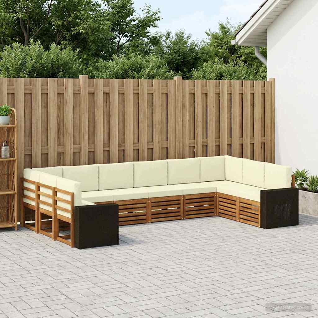 vidaXL Outdoor-Sofagarnitur 10 pcs Natur und Creme Polyester