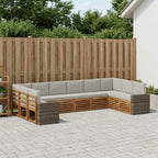 vidaXL Outdoor-Sofagarnitur 10 pcs Natürlich und Hellgrau Polyester