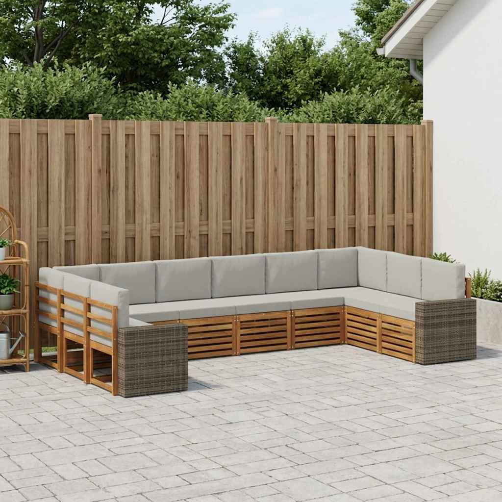 vidaXL Outdoor-Sofagarnitur 10 pcs Natürlich und Hellgrau Polyester
