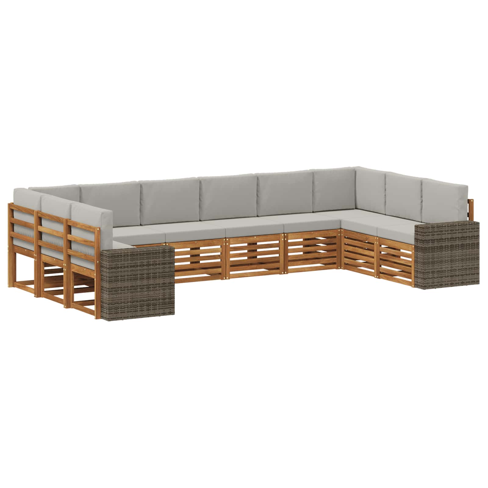 vidaXL Outdoor-Sofagarnitur 10 pcs Natürlich und Hellgrau Polyester