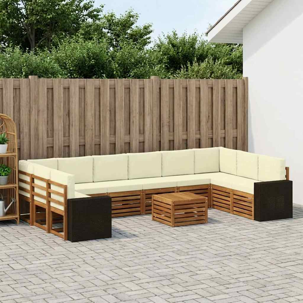 vidaXL Outdoor-Sofagarnitur 11 pcs Natur und Creme Polyester