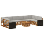 vidaXL Outdoor-Sofagarnitur 11 pcs Natürlich und Hellgrau Polyester