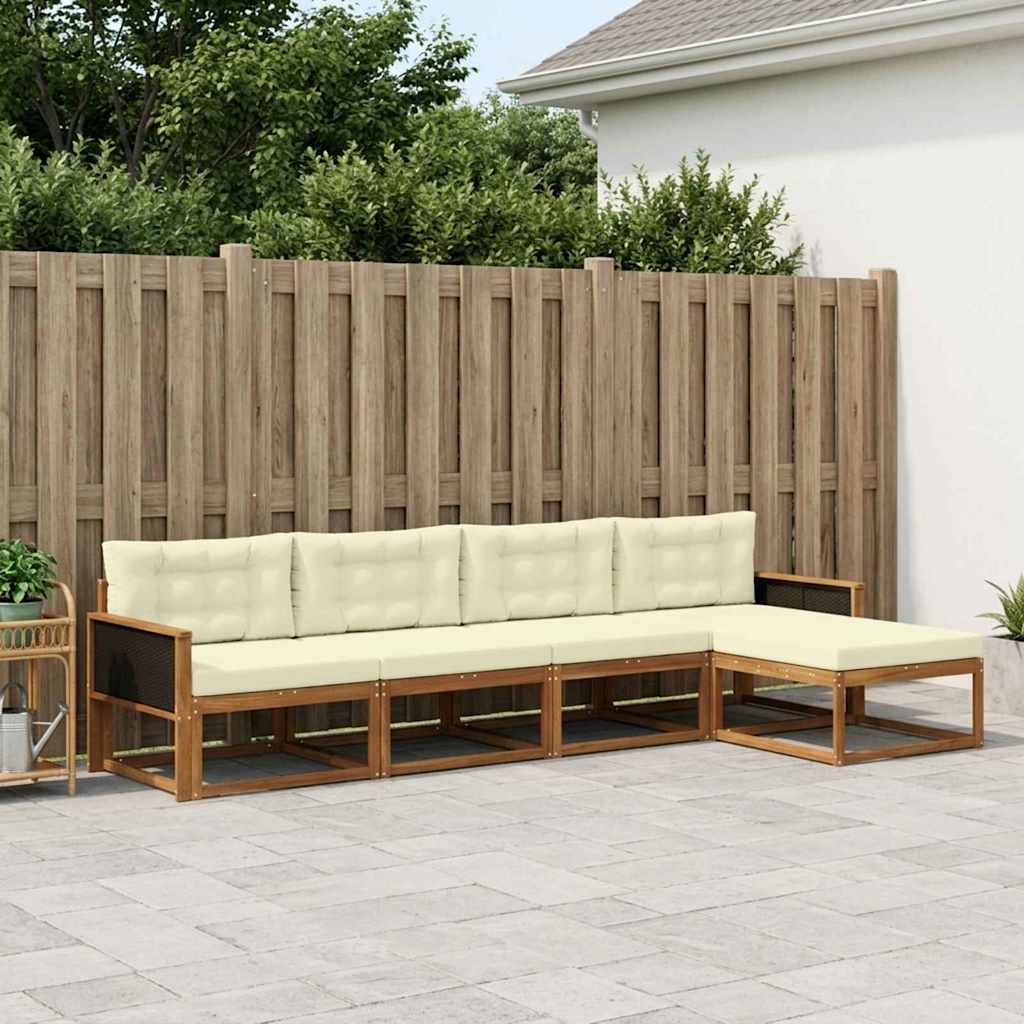 vidaXL Outdoor-Sofagarnitur mit Kissen 5 pcs Natur und Creme