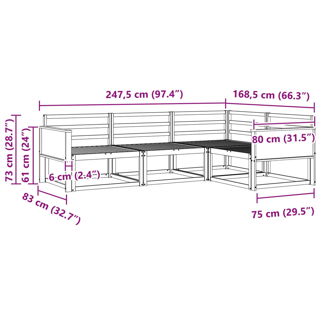 vidaXL Outdoor-Sofagarnitur 4 pcs Natur Massivholz Akazie