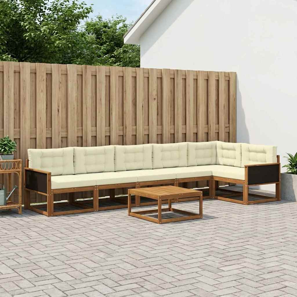 vidaXL Outdoor-Sofagarnitur mit Kissen 7 pcs Natur und Creme