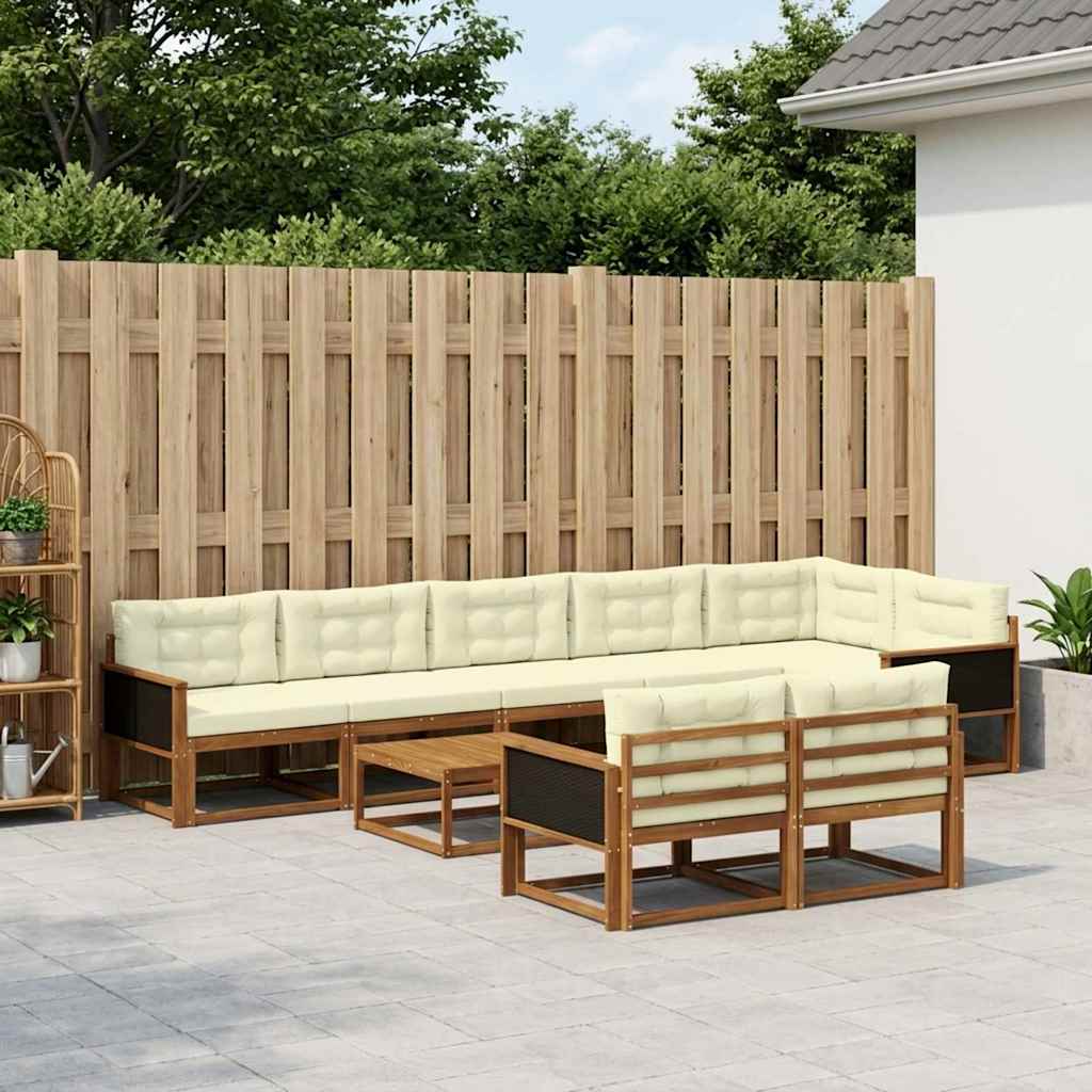vidaXL Outdoor-Sofagarnitur mit Kissen 9 pcs Natur und Creme