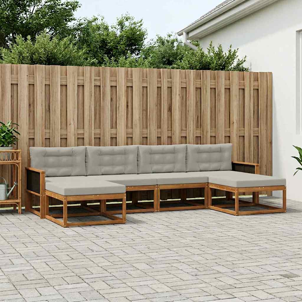 vidaXL Outdoor-Sofagarnitur mit Kissen 6 pcs Natürlich und Hellgrau
