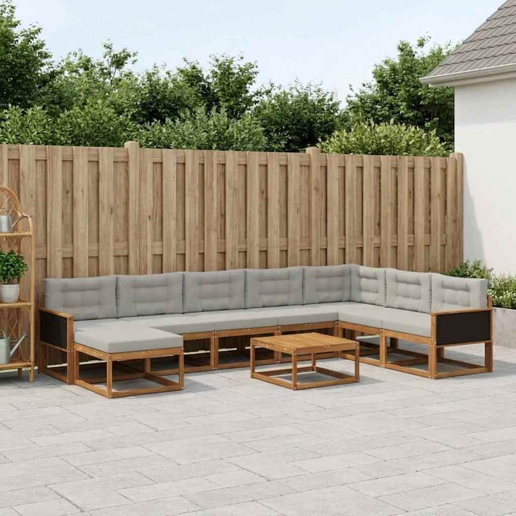 vidaXL Outdoor-Sofagarnitur mit Kissen 9 pcs Natürlich und Hellgrau