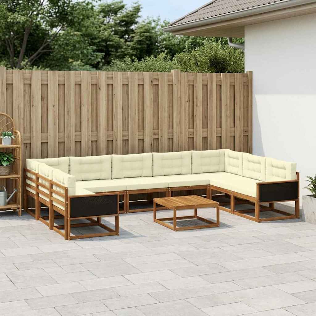 vidaXL Outdoor-Sofagarnitur mit Kissen 10 pcs Natur und Creme