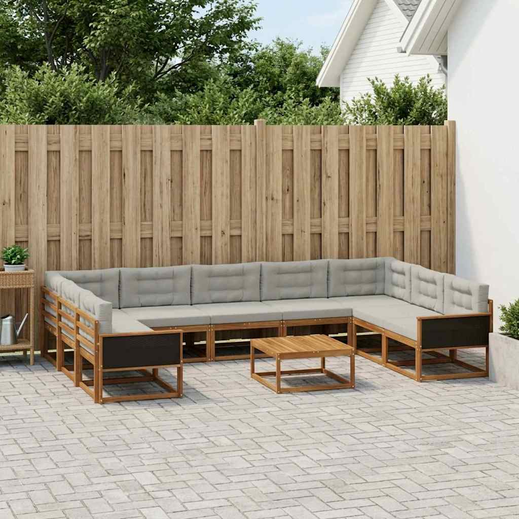 vidaXL Outdoor-Sofagarnitur mit Kissen 10 pcs Natürlich und Hellgrau