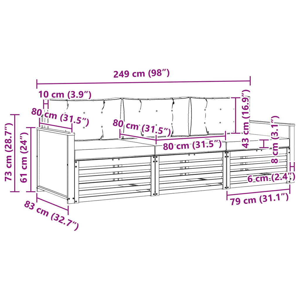 vidaXL Outdoor-Sofagarnitur 3 pcs Natur und Creme Polyester