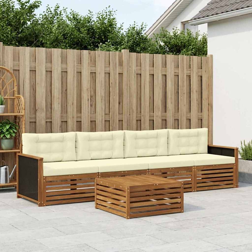 vidaXL Outdoor-Sofagarnitur 5 pcs Natur und Creme Massivholz Akazie