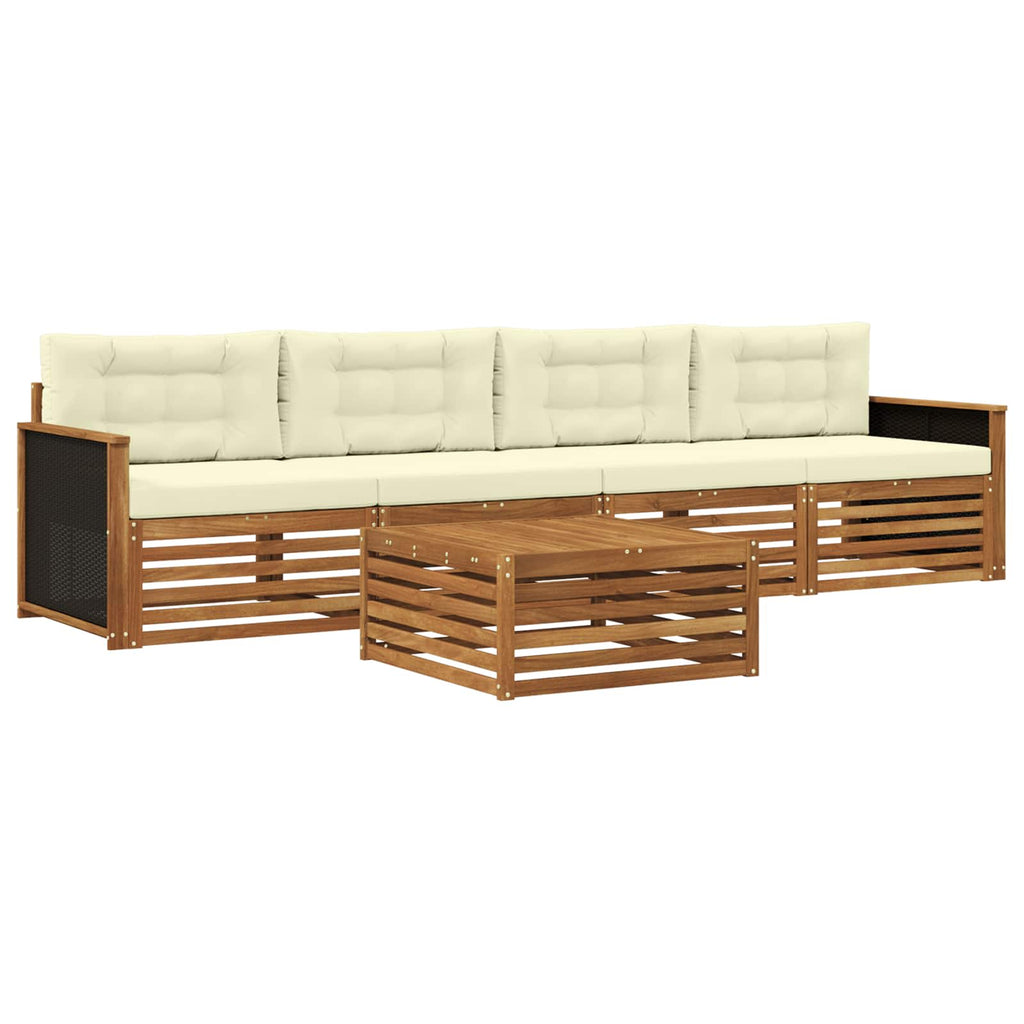 vidaXL Outdoor-Sofagarnitur 5 pcs Natur und Creme Massivholz Akazie