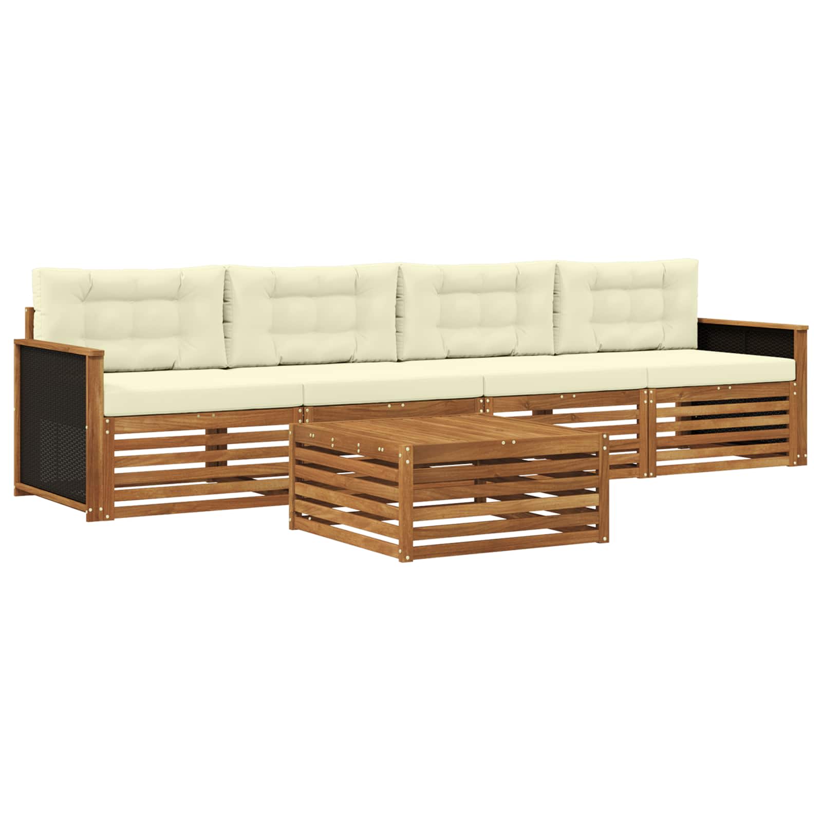 vidaXL Outdoor-Sofagarnitur 5 pcs Natur und Creme Massivholz Akazie