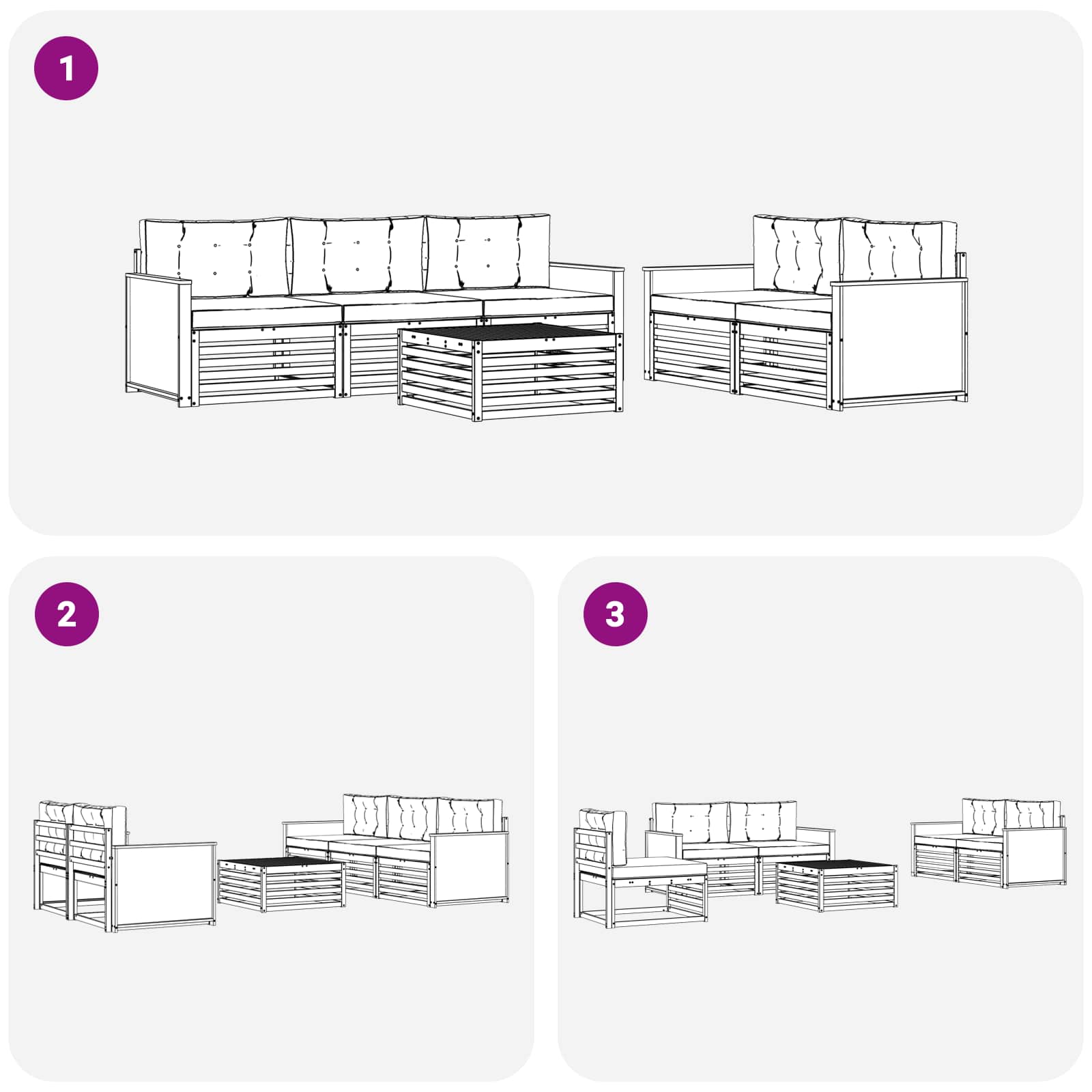 vidaXL Outdoor-Sofagarnitur 6 pcs Natürlich und Hellgrau