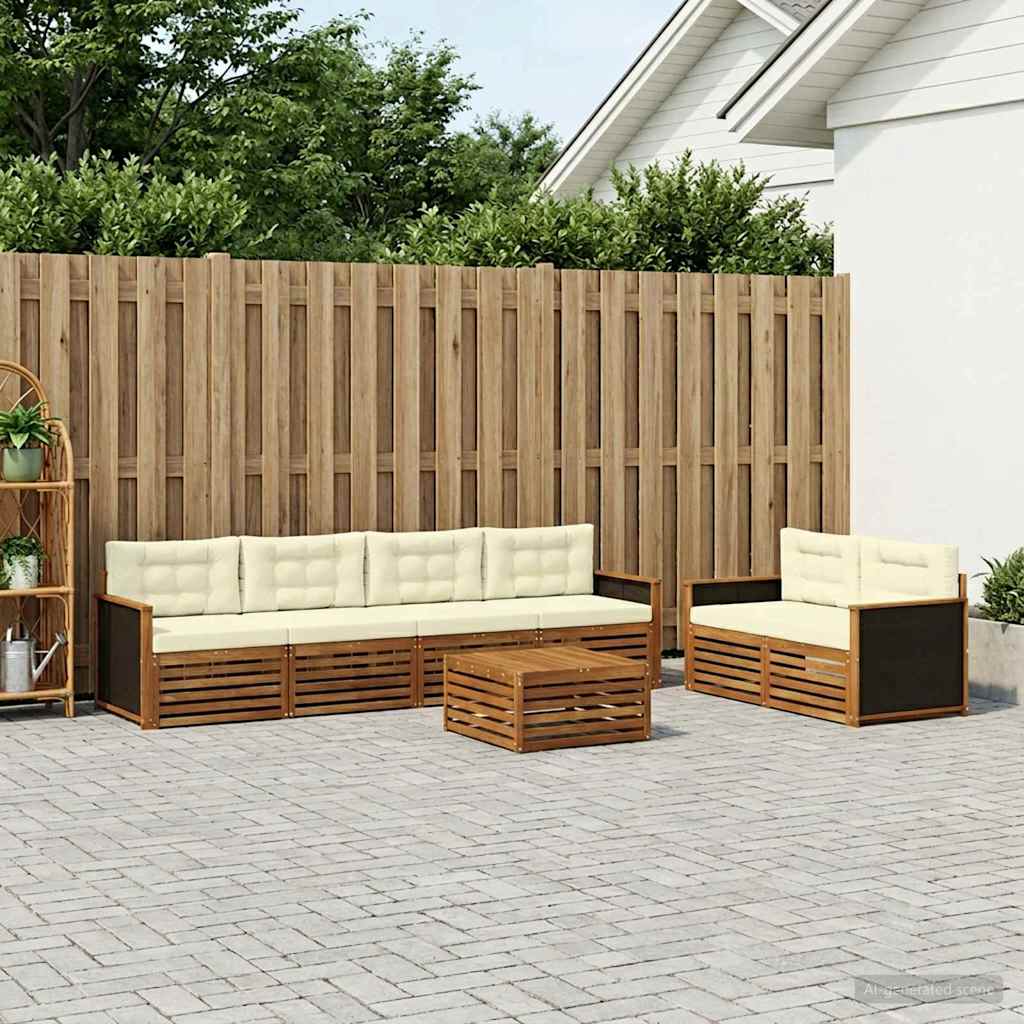 vidaXL Outdoor-Sofagarnitur mit Kissen 7 pcs Natur und Creme Polyester
