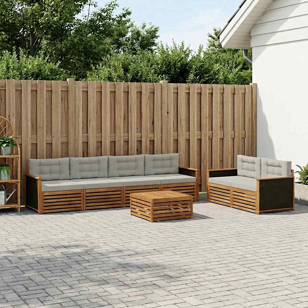 vidaXL Outdoor-Sofagarnitur 7 pcs Natürlich und Hellgrau Polyester