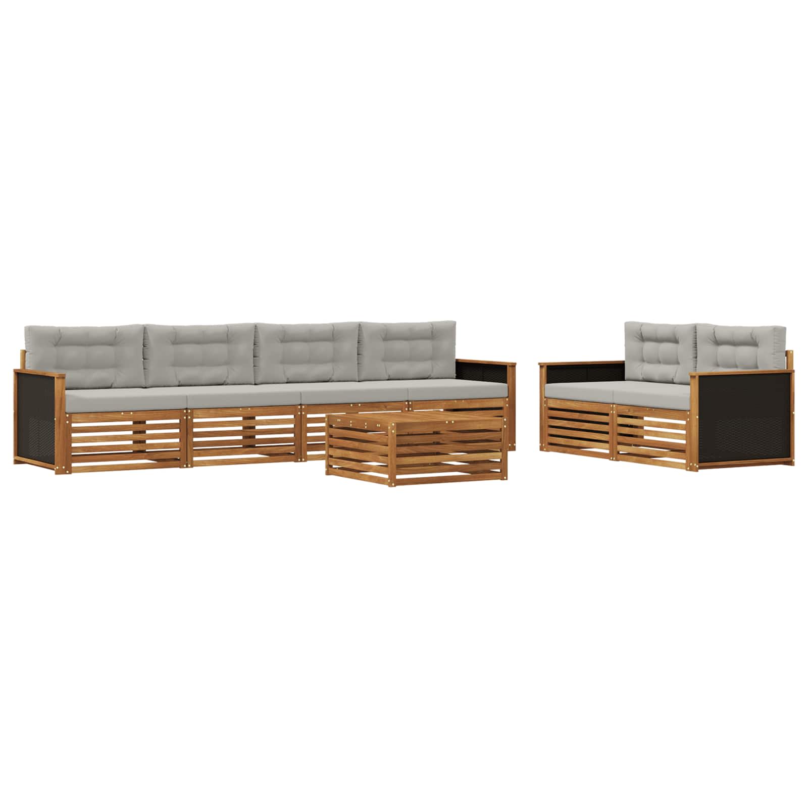 vidaXL Outdoor-Sofagarnitur 7 pcs Natürlich und Hellgrau Polyester