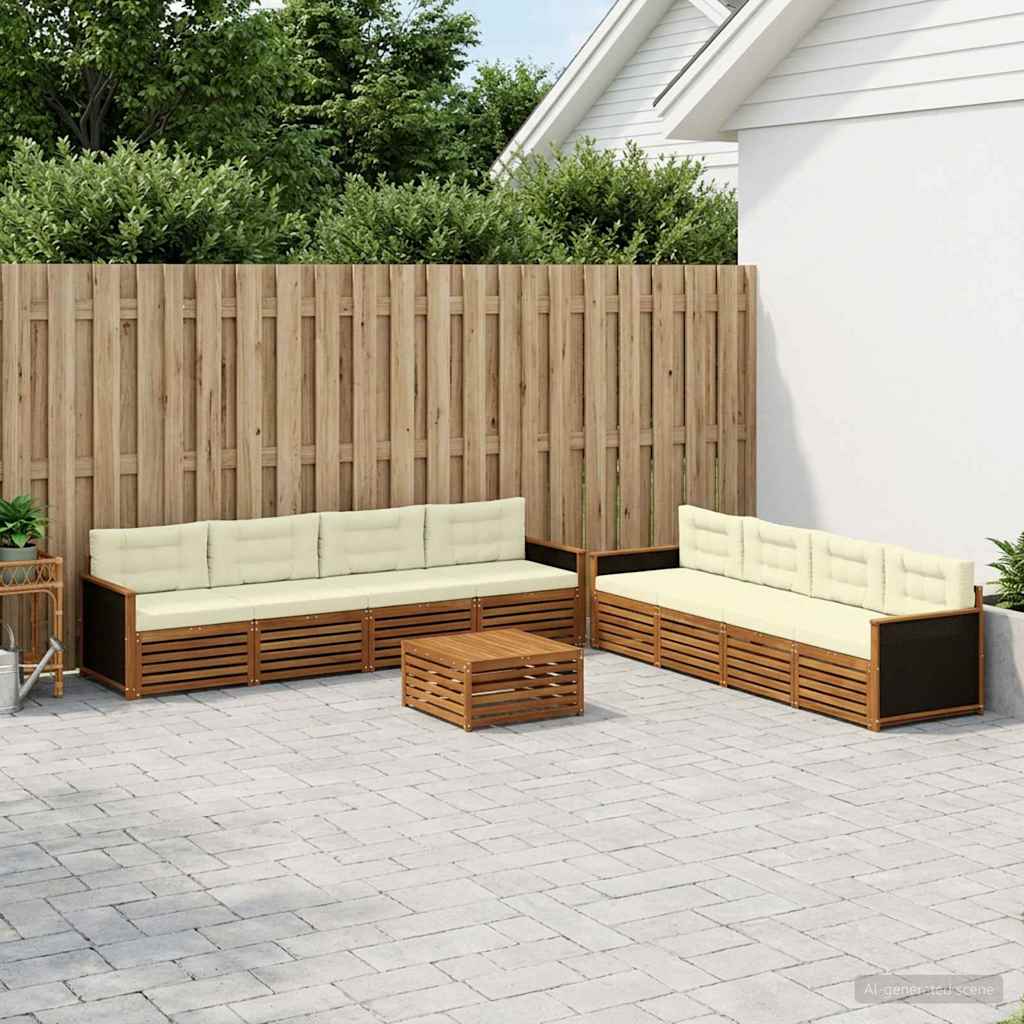 vidaXL Outdoor-Sofagarnitur mit Kissen 9 pcs Natur und Creme Polyester