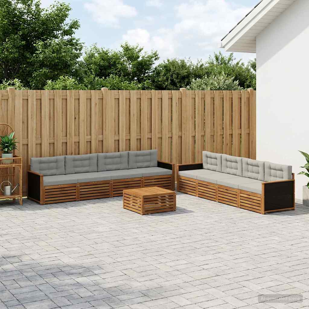 vidaXL Outdoor-Sofagarnitur 9 pcs Natürlich und Hellgrau Polyester