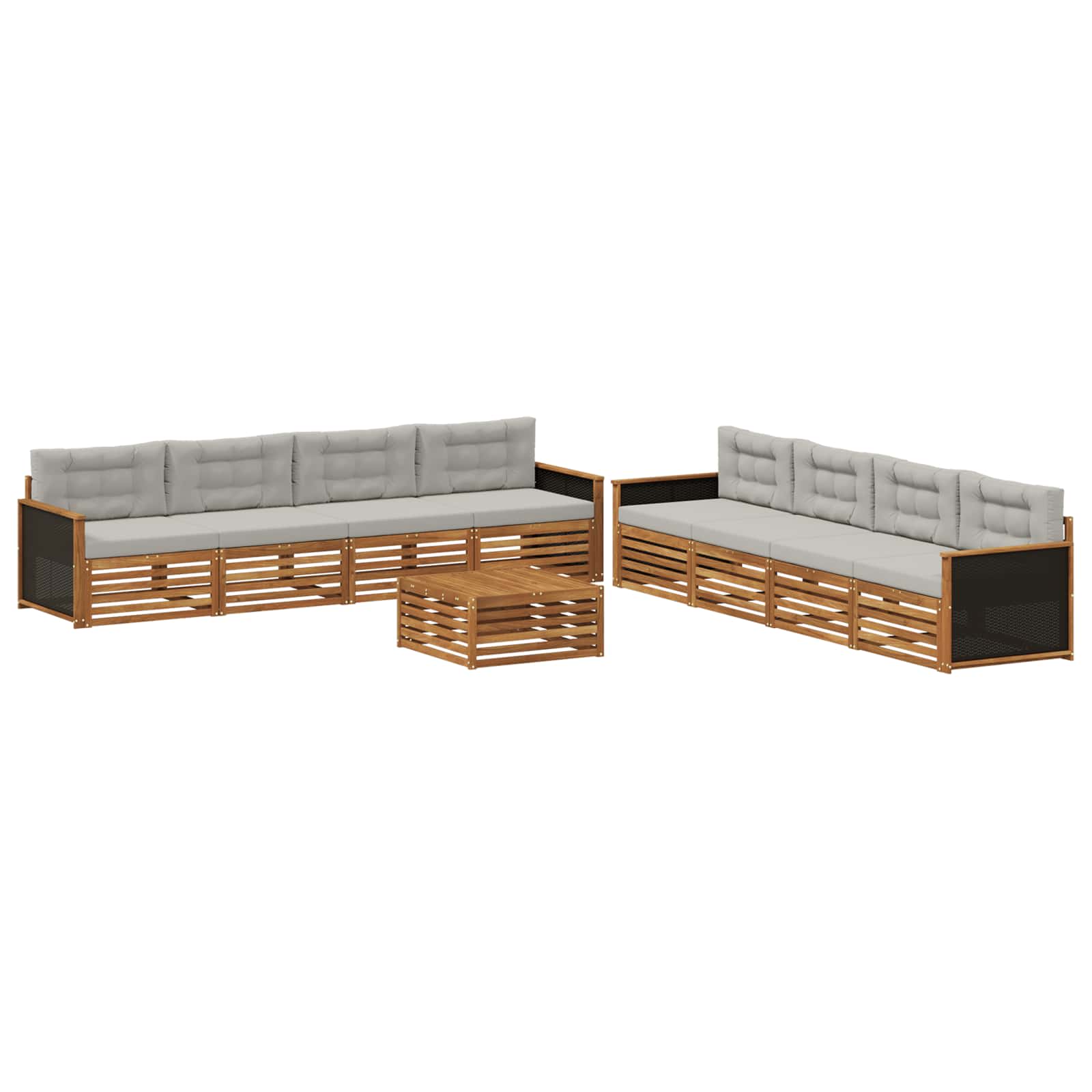 vidaXL Outdoor-Sofagarnitur 9 pcs Natürlich und Hellgrau Polyester