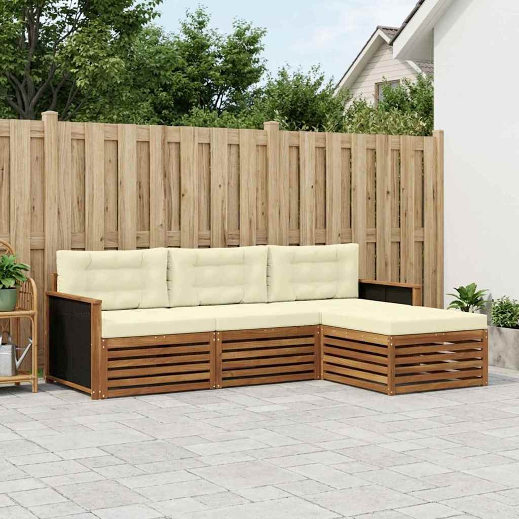 vidaXL Outdoor-Sofagarnitur mit Kissen 4 pcs Natur und Creme Polyester