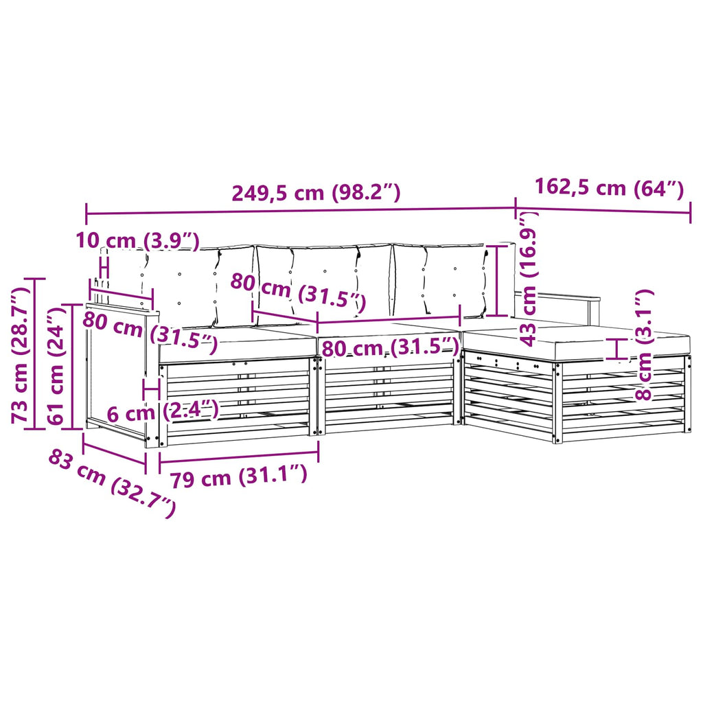 vidaXL Outdoor-Sofagarnitur Natur und Creme 249,5 x 162,5 x 73 cm