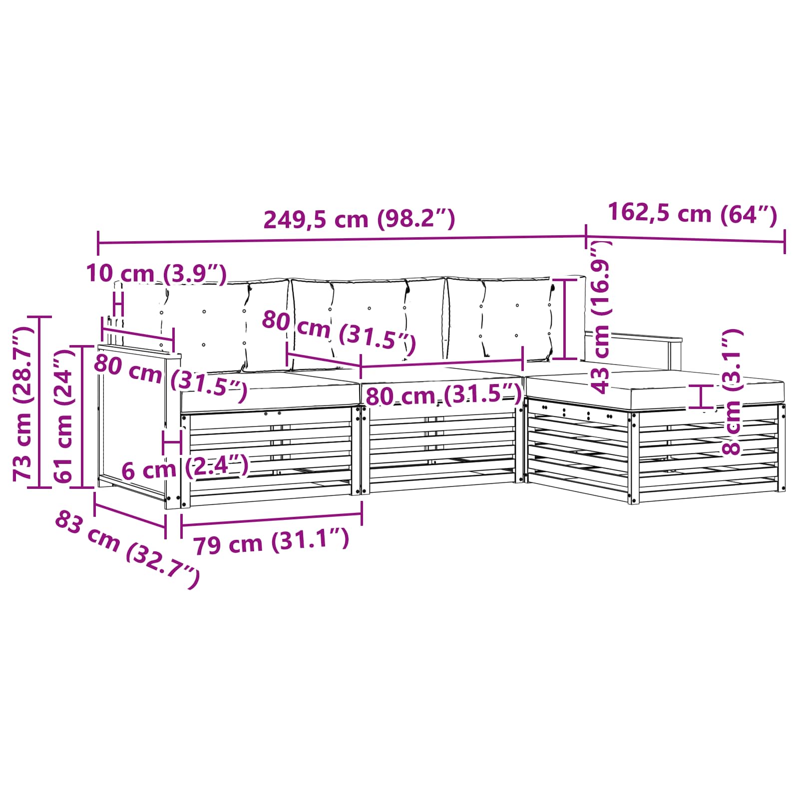 vidaXL Outdoor-Sofagarnitur Natur und Creme 249,5 x 162,5 x 73 cm