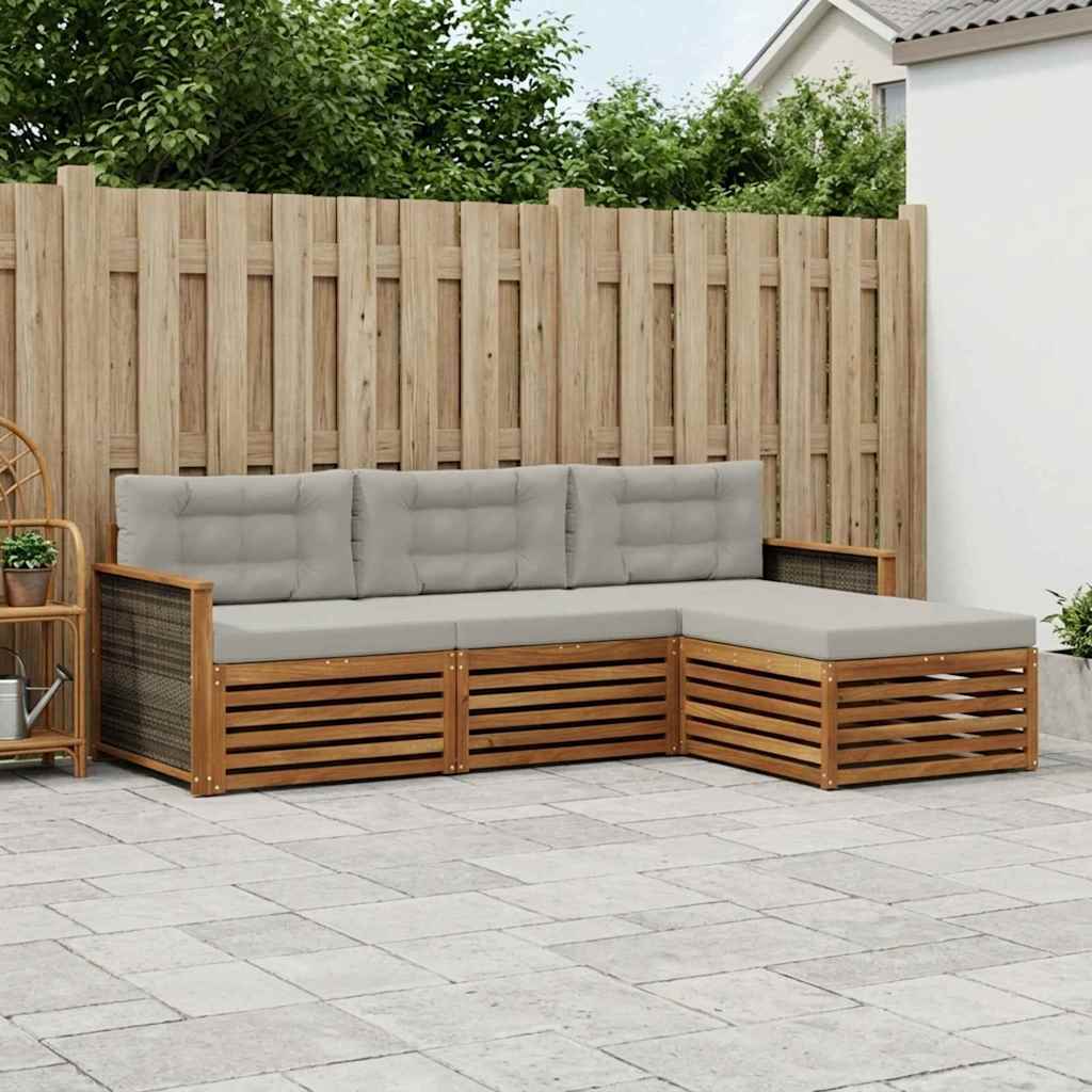 vidaXL Outdoor-Sofagarnitur mit Kissen Natürlich und Hellgrau