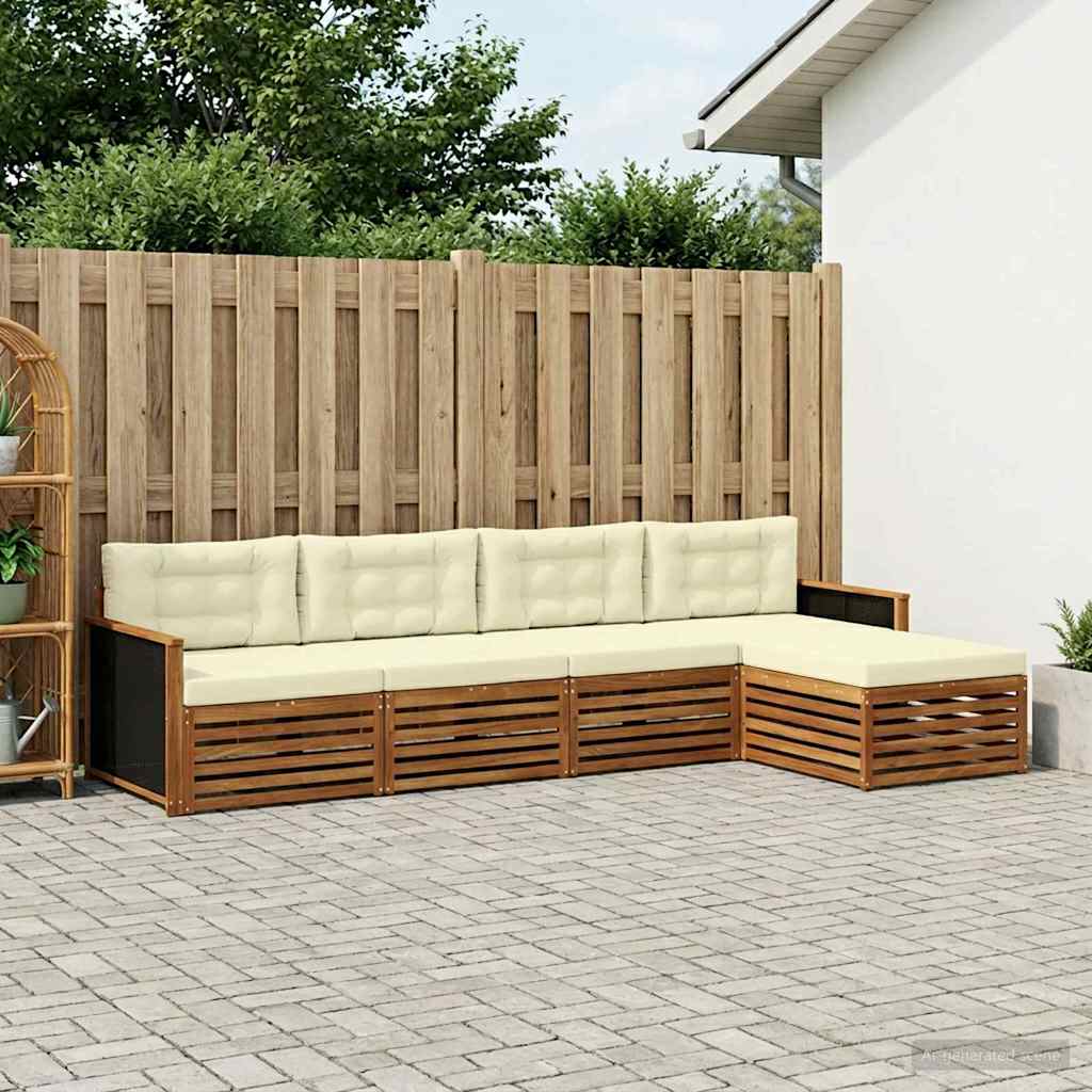 vidaXL Outdoor-Sofagarnitur mit Kissen 5 pcs Natur und Creme Polyester
