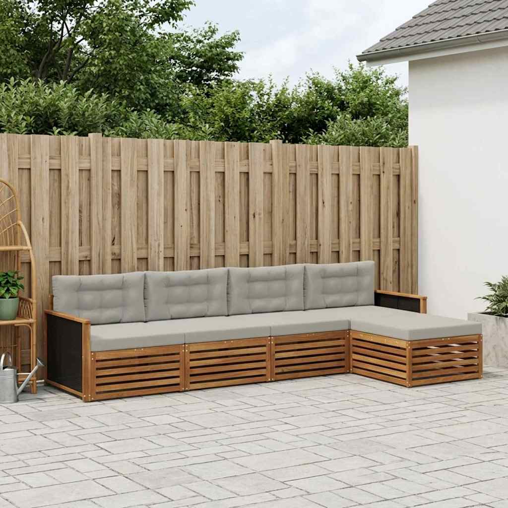 vidaXL Outdoor-Sofagarnitur 5 pcs Natürlich und Hellgrau Polyester