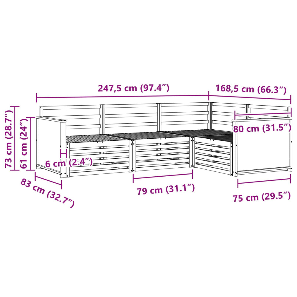 vidaXL Outdoor-Sofagarnitur 4 pcs Natur 247,5 x 168,5 x 73 cm