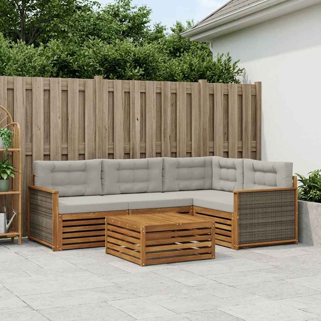 vidaXL Outdoor-Sofagarnitur mit Kissen 5 pcs Natürlich und Hellgrau