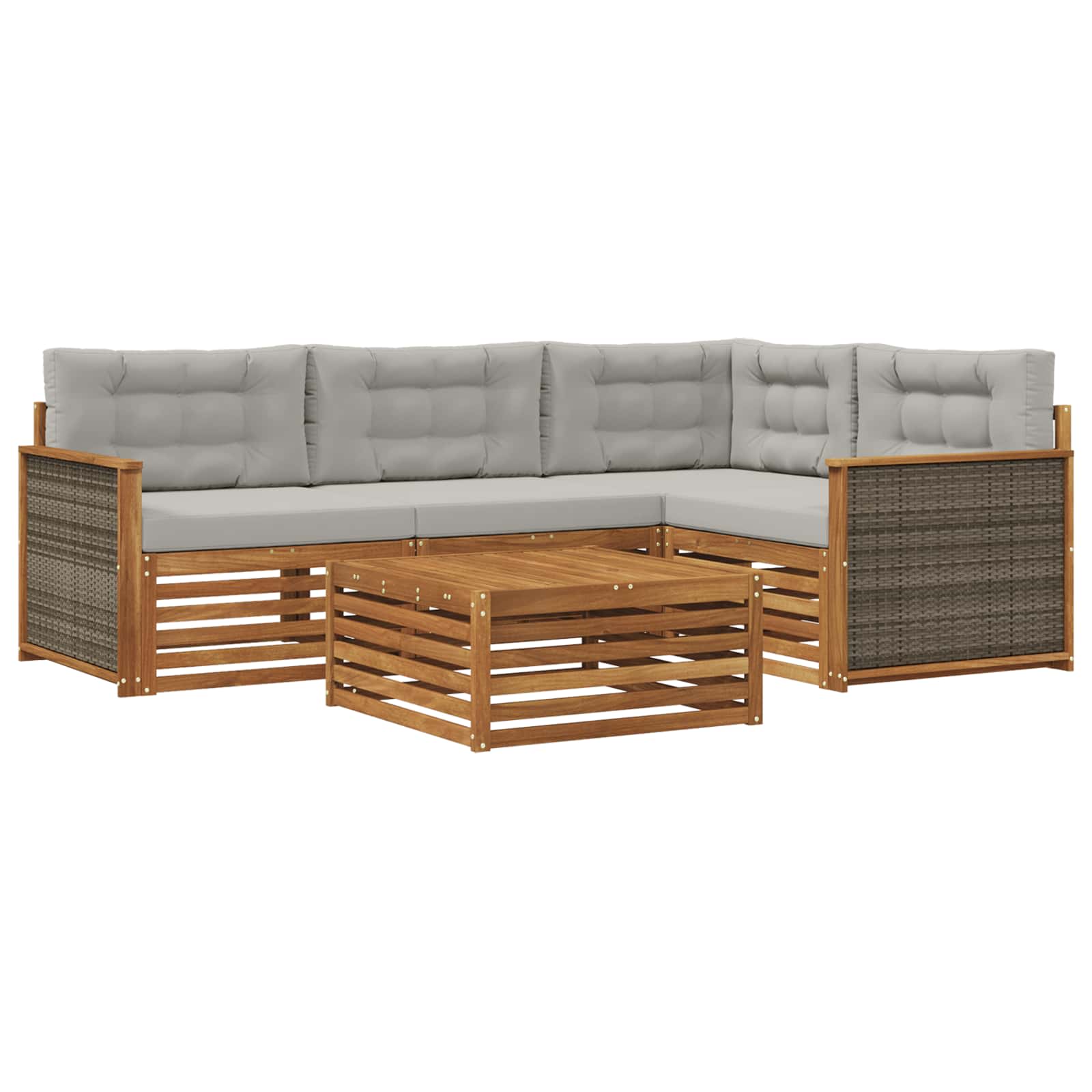 vidaXL Outdoor-Sofagarnitur mit Kissen 5 pcs Natürlich und Hellgrau