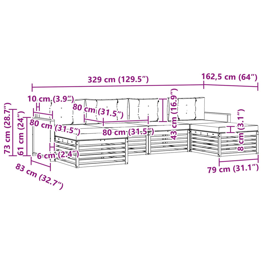 vidaXL Sofagarnituren mit Kissen 6 pcs Massivholz Akazie