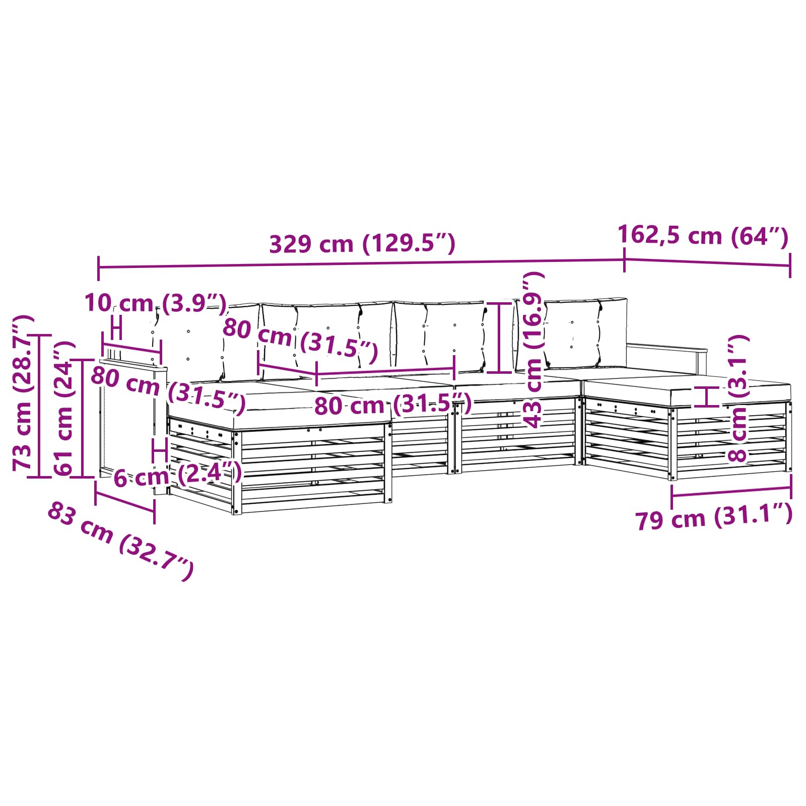 vidaXL Sofagarnituren mit Kissen 6 pcs Massivholz Akazie