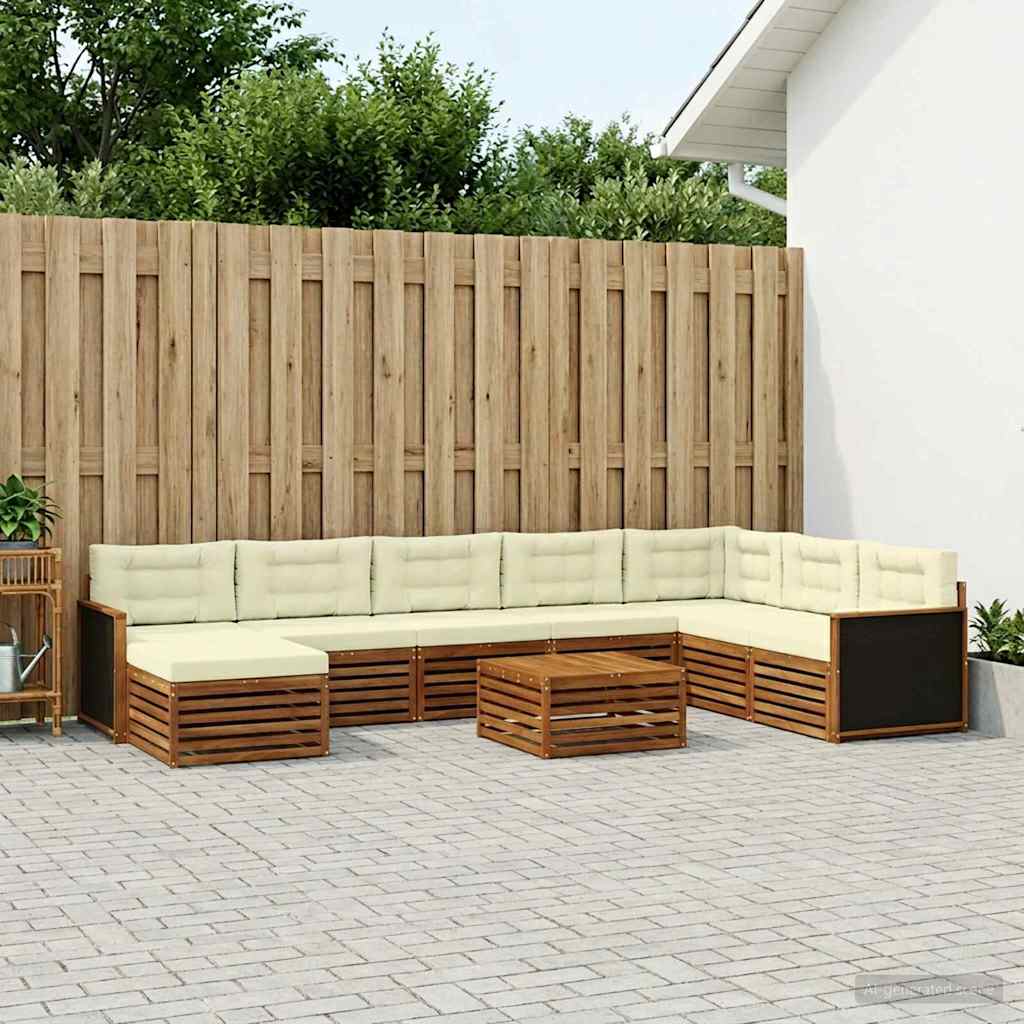 vidaXL Outdoor-Sofagarnitur 9 pcs Natur und Creme Massivholz Akazie